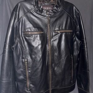 GUESS Men's Black Leather Jacket